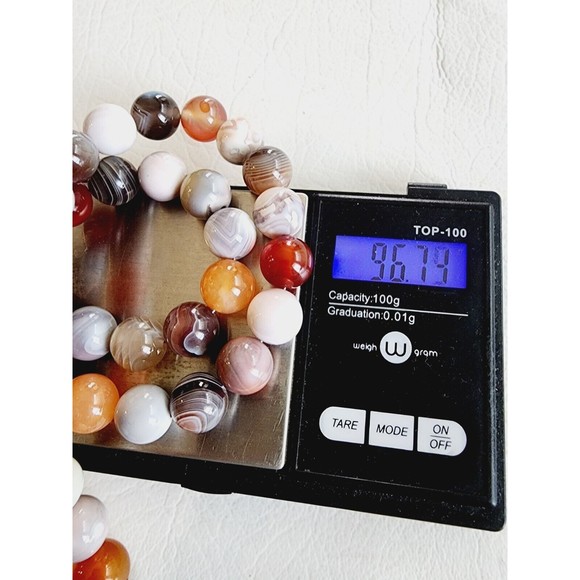 Vintage FP Agate 10mm Beaded Sterling Silver Gemstone Statement Necklace - Picture 9 of 10